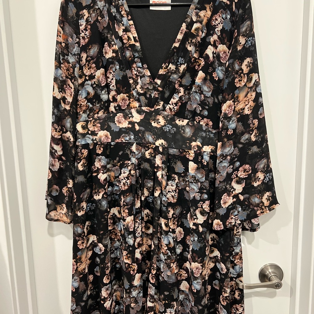 Modcloth Black Pleated Wrap Dress with Long Bishop Sleeves